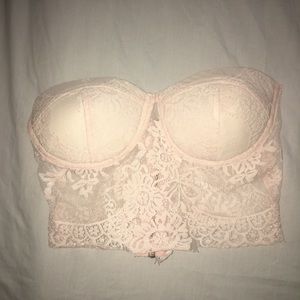 Distressed lace corset top